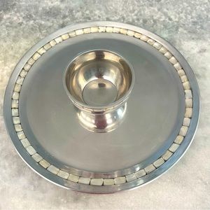 Towle Silversmith Large Serving Plate with Small Dip Bowl Mother of Pearl Inlay